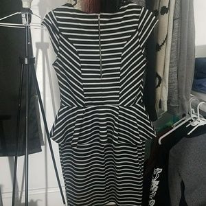 Black and White Striped Bodycon Dress with Ruffle